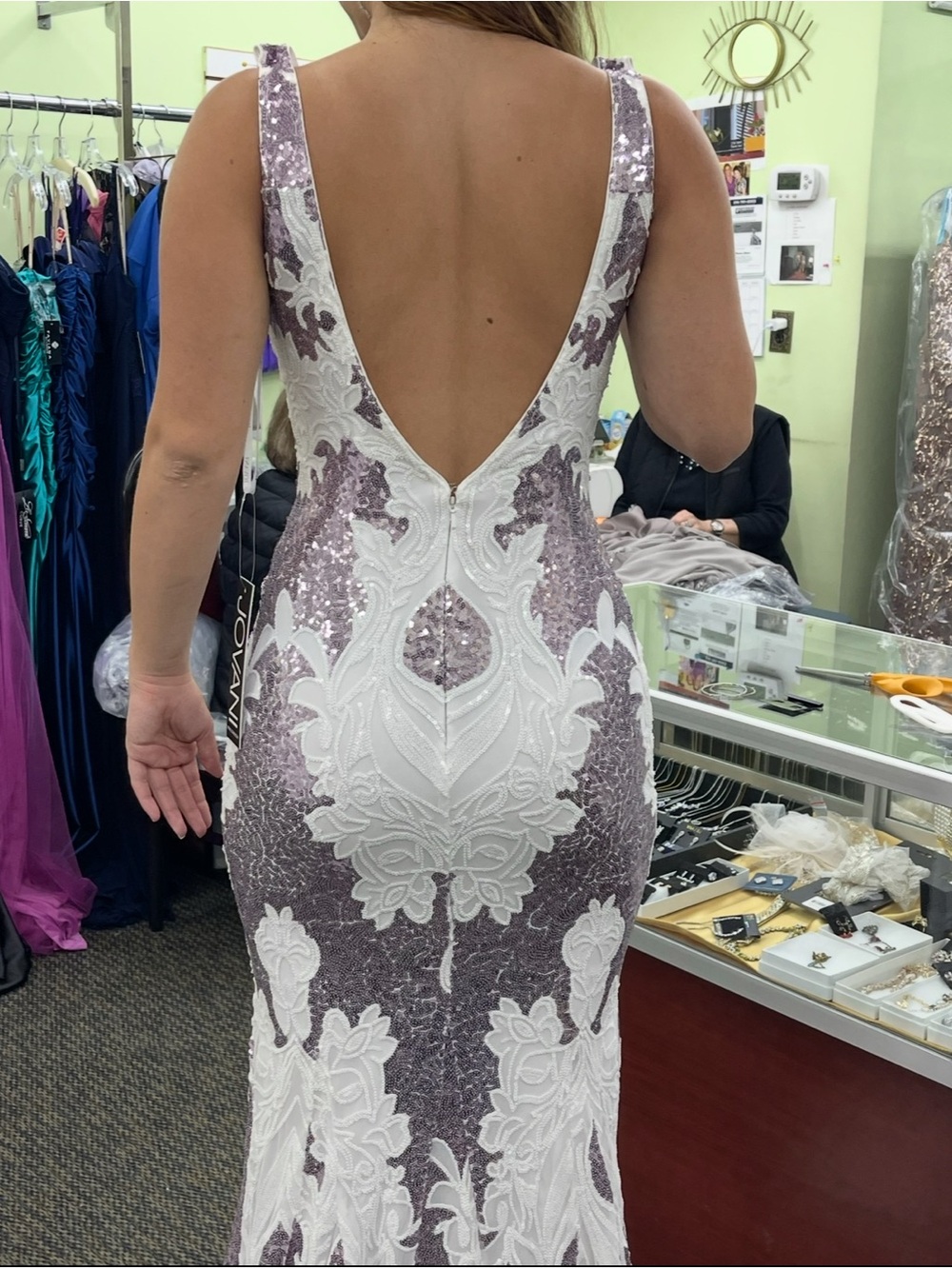 Jovani White and Dusty Rose/purple Detailed Sequin V-neck Low Back Dress - Picture 3 of 3